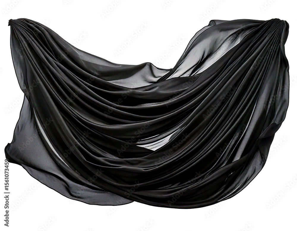Flowing Black fabric drapery Isolated on Transparent or White Background Flowing Black fabric drapery Isolated on Transparent or White Background