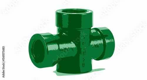 Green threaded PPR cross pipe fitting with markings on a white background.
