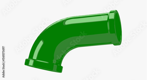 Green curved pipe section with flanged ends on a white background.