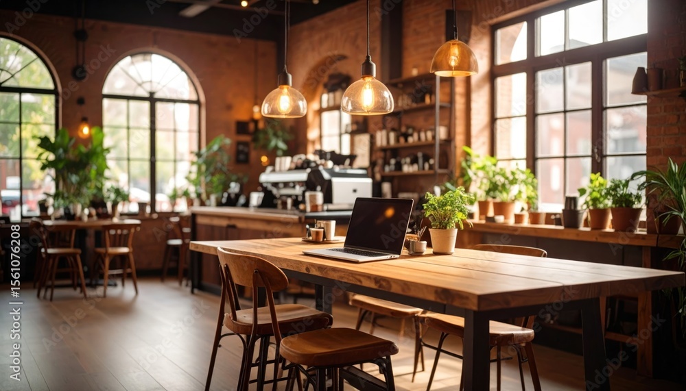 Fototapeta premium Cafe interior, warm lighting