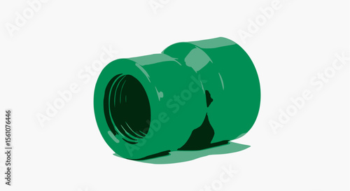 Green threaded PPR reducer pipe fitting on a white background.