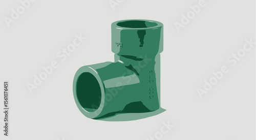 Green PPR pipe elbow fitting with markings on a white background.