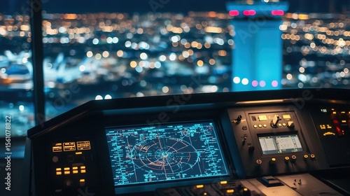 Wallpaper Mural Close-up of air traffic control radar screen with glowing flight paths and aircraft symbols. Aviation safety, airspace monitoring and flight tracking technology concepts.
 Torontodigital.ca