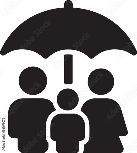 Silhouette vector of family under umbrella symbolizing dependent care, protection, and family support benefits.