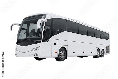 Modern white tour bus isolated on black background