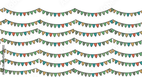 Vibrant Festive Party Decorations Stringed Colorful Bunting Flags on White Background Celebration Ornament