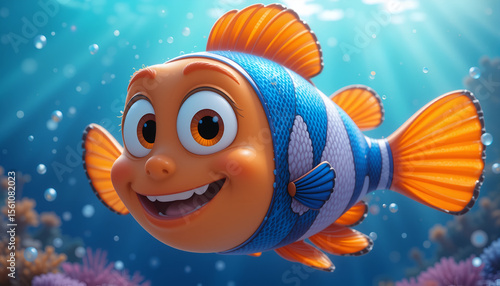Cute Cartoon Clownfish Underwater Animation Art

