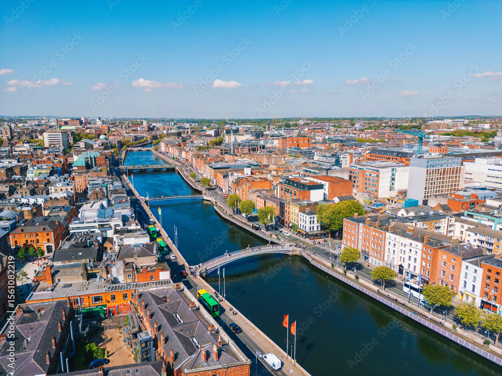 Fototapeta premium Aerial view of Dublin with Hapenny bridge and Liffey river , Ireland