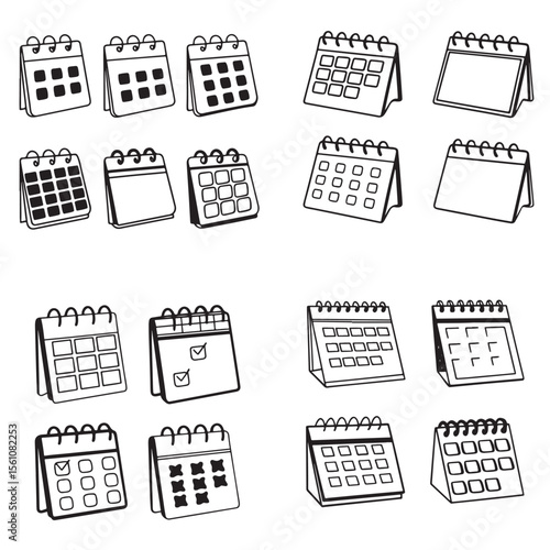 Calendar icon set. calendar icons for app, website, ui. business plan date schedule symbol