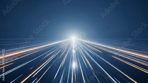 Abstract Light Streaks Moving Forward Fast on Dark Blue Background