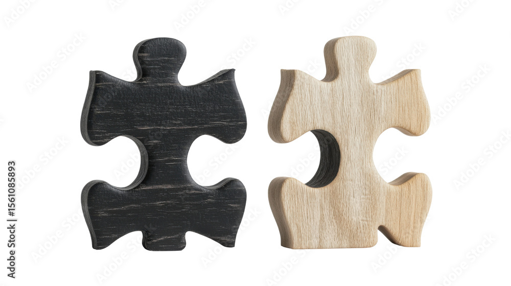 Fototapeta premium two black and white puzzle pieces on white background