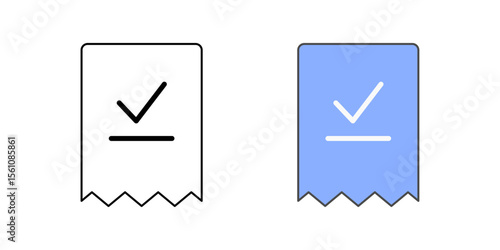 BNPL transaction receipt icon with receipt and checkmark, ideal for finance, payment confirmation, and purchase record illustrations.