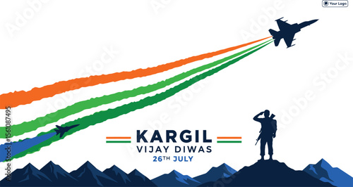 Kargil vijay diwas celebration with fighter jets and indian flag colors on white background design
