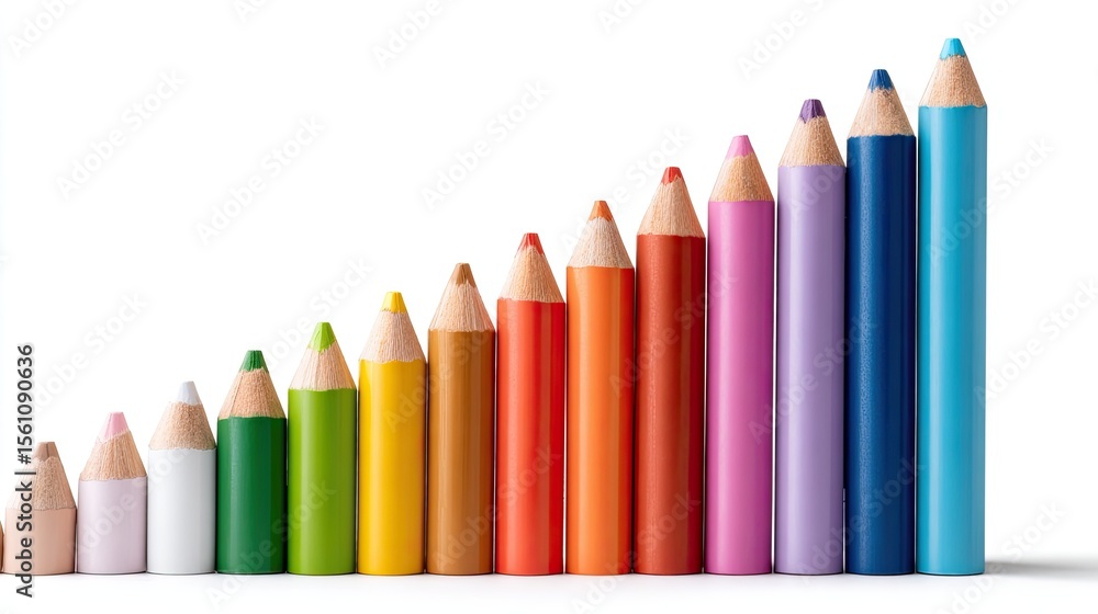 Fototapeta premium Bar graph made of pencils ascending left to right, creativity and education tied to business goal progress
