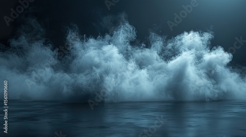 A dark background sets stage for an atmospheric stock photo, featuring an empty floor shrouded in billowing smoke, 
