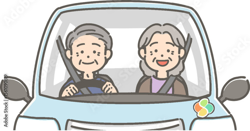 車を運転する高齢者夫婦のイラスト
