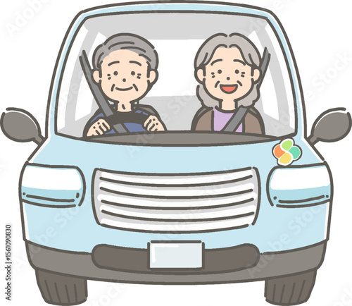 車を運転する高齢者夫婦のイラスト
