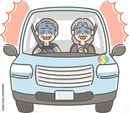 驚いて青ざめた表情の、車を運転する高齢者のイラスト
