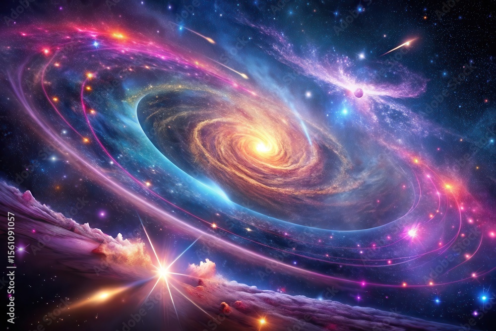 Fototapeta premium A Cosmic Tapestry Vibrant Nebulae, Celestial Swirls, and Distant Star Systems Illuminate the Vast Expanse of Space