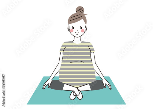 マタニティヨガ　ヨガのポーズをしている妊婦さんのイラスト