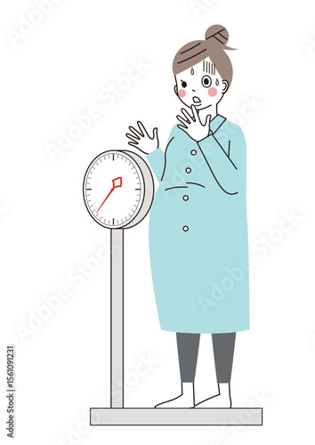 体重が増えて焦っている妊婦さんのイラスト