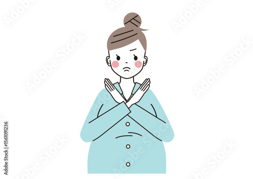 ダメのポーズをしている妊婦さんのイラスト（上半身）