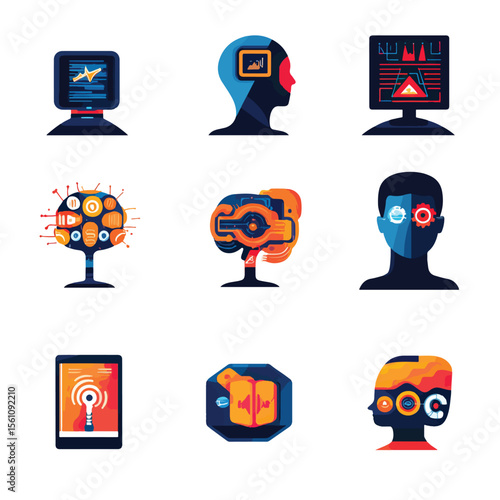 2D Flat icon Artificial Intelligence (AI) in Everyday Life Icons isolated in White Background