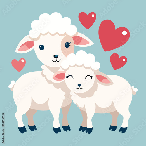 Two fluffy sheep with hearts lamb love