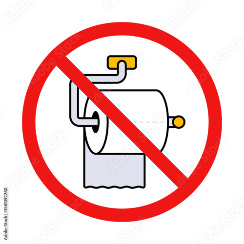 No Back Facing Toilet Paper Sign on White Background