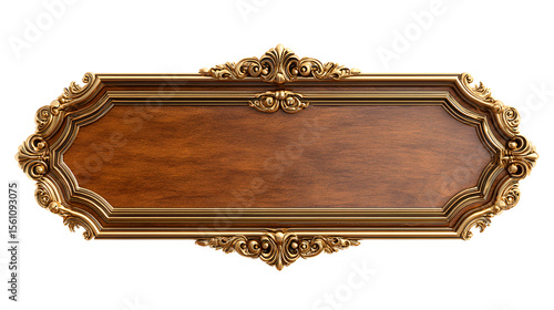 Elegant wooden and gold award plaque with ornate frame, isolated on a clean white background, high-resolution texture, properly lit, clipping path --ar 16:9