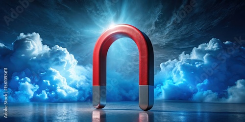 Powerful Horseshoe Magnet Against Dramatic Cloudscape A Symbol of Attraction and Influence
