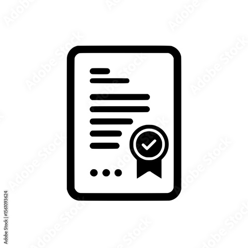 Certificate icon featuring a document with a checkmark badge symbolizing approval, verification, or official certification.