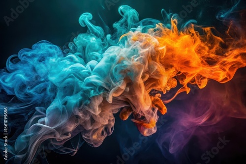 Abstract Swirling Color Clouds, A Vivid Dance of Hues in a Dark Atmosphere