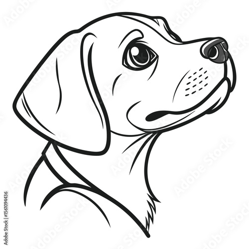 Simple puppy head silhouette with floppy ears isolated on white background