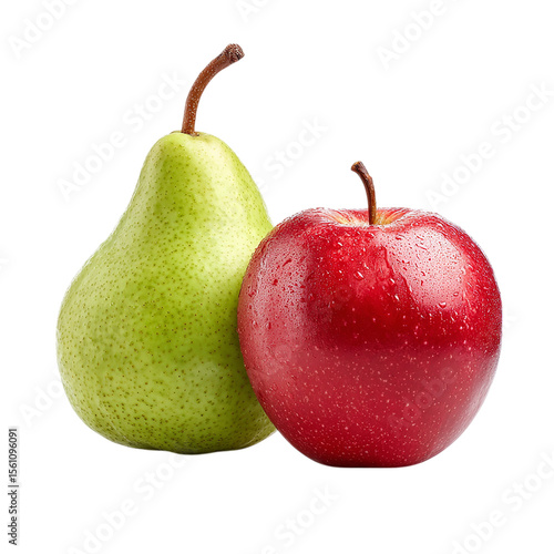 Fresh pear and apple on transparent background