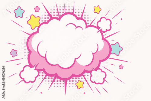 Colorful Comic Style Cloud Explosion with Stars and Halftone Effects