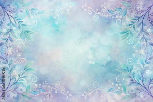 Serene Aqua and Lavender Floral Watercolor Design with Delicate Swirls and Soft Pastel Hues Perfect for Elegant Invitations or Artistic Projects