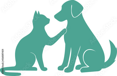Silhouette illustration of a cat and a dog sitting together, showing friendship and affection