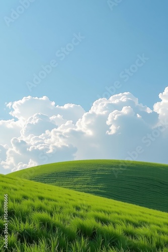 Wallpaper Mural Rolling green hills under a bright blue sky with fluffy white clouds create a serene and vibrant natural landscape. Torontodigital.ca