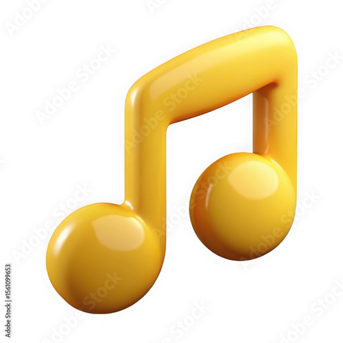 3d render of a yellow music note icon isolated on transparent background