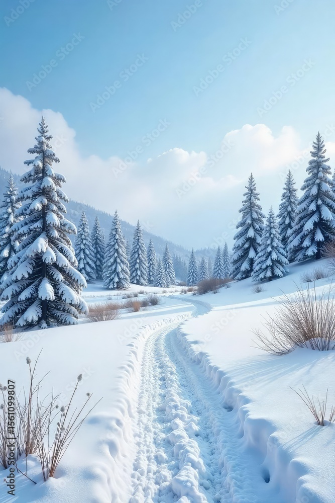 Fototapeta premium A pristine, untouched landscape of snow-covered wilderness stretches to the horizon under a bright, cloudless sky The stark beauty of winter's embrace is captivating and serene , frost, horizon