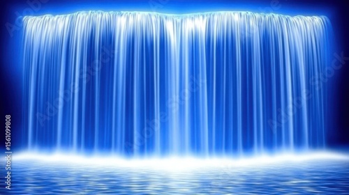 Majestic Waterfall, Vivid Blue Hues, Digital Art
