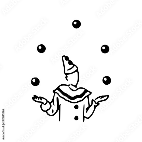 juggling clown sketch line art 