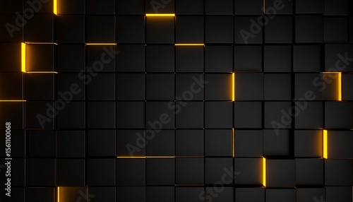 Black Square Texture Pattern with Yellow Accent Lighting