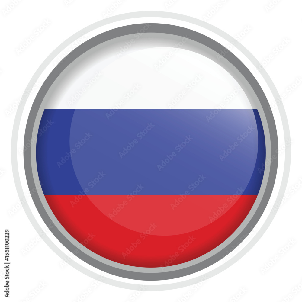 Russia Flag Button Icon Glossy Round National Emblem Vector Illustration