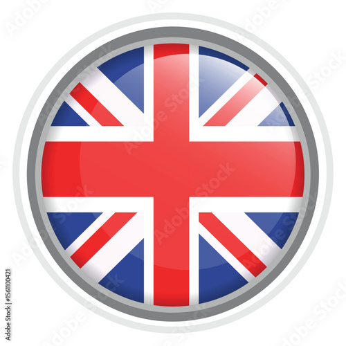 United Kingdom Flag Button Icon Glossy Round National Emblem Vector Illustration