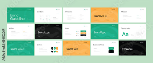 Brand identity design template. Creative brand guidelines layout. Logo and brand strategy guide. Brand manual presentation. Brand strategy design. Logo guideline book.