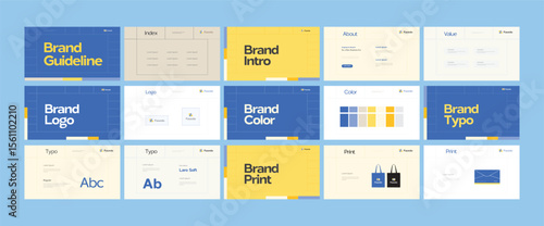Brand identity design template. Creative brand guidelines layout. Logo and brand strategy guide. Brand manual presentation. Brand strategy design. Logo guideline book.