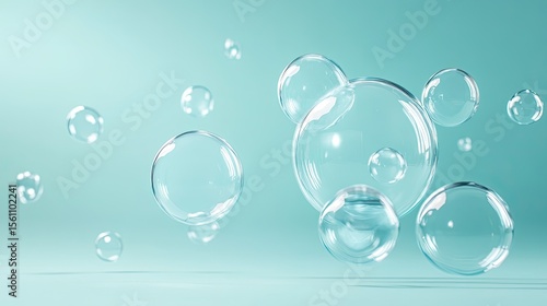 Clear bubbles floating against a pale mint background.