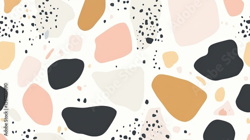 Abstract seamless pattern with colorful organic shapes and speckled texture.